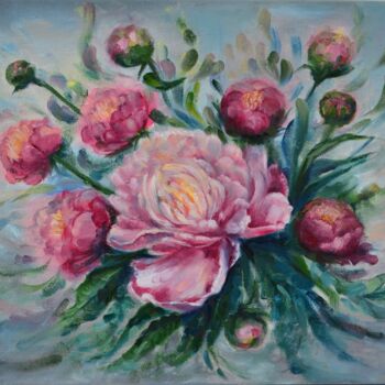 Painting titled "Pink Peonies" by Alla Kyzymenko, Original Artwork, Oil