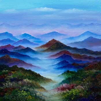 Painting titled "Foggy Mountains" by Alla Kyzymenko, Original Artwork, Oil