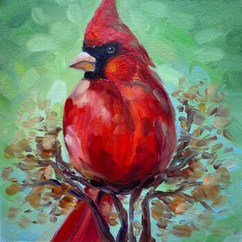 Peinture intitulée "Red Bird" par Alla Kyzymenko, Œuvre d'art originale, Huile