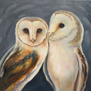 Schilderij getiteld "Barn Owls" door Alla Kyzymenko, Origineel Kunstwerk, Olie