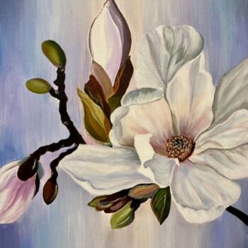 Painting titled "Magnolia" by Alla Meleschenko, Original Artwork, Acrylic Mounted on Wood Stretcher frame