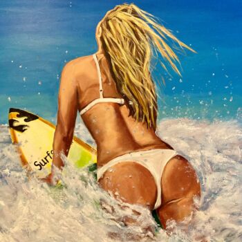 Painting titled "Surfing" by Alla Meleschenko, Original Artwork, Acrylic Mounted on Wood Stretcher frame