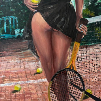 Painting titled "Tennis player" by Alla Meleschenko, Original Artwork, Acrylic Mounted on Wood Stretcher frame