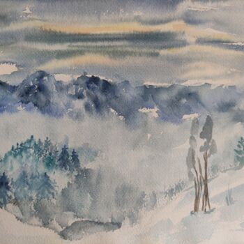 Painting titled "Painting winter lan…" by Alla Orlova, Original Artwork, Watercolor