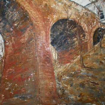 「Bridge」というタイトルの絵画 Alla Ronikierによって, オリジナルのアートワーク, オイル ウッドストレッチャーフレームにマウント