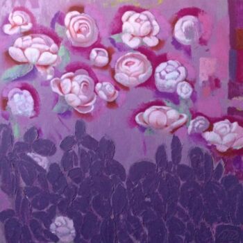 Картина под названием "Цветы. Ирисы и пион…" - Алла Сенаторова, Подлинное произведение искусства, Масло