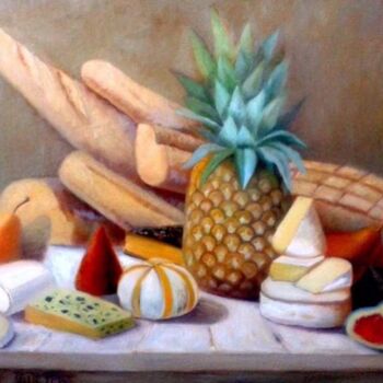 Картина под названием "Натюрморт с ананасо…" - Алла Сенаторова, Подлинное произведение искусства, Масло