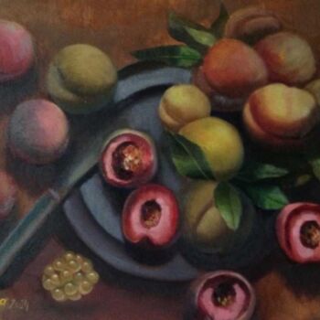 Картина под названием "Натюрморт с персика…" - Алла Сенаторова, Подлинное произведение искусства