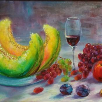 Painting titled "Fruit and some wine…" by Alla Tatarinova, Original Artwork, Oil