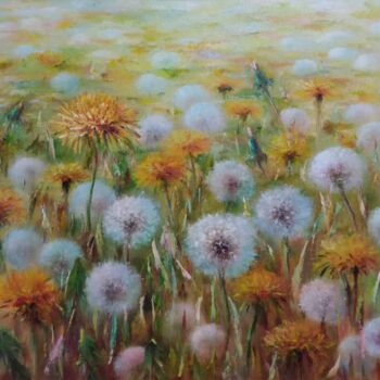 Картина под названием "Dandelion field" - Alla Tatarinova, Подлинное произведение искусства, Масло Установлен на Деревянная…