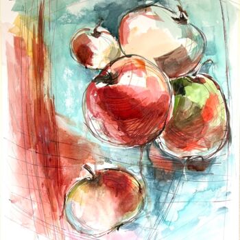 绘画 标题为“Die Bunte Äpfel” 由Alla Wittkowski, 原创艺术品, 水彩
