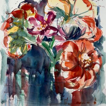 Schilderij getiteld "Flower painting" door Alla Wittkowski, Origineel Kunstwerk, Aquarel