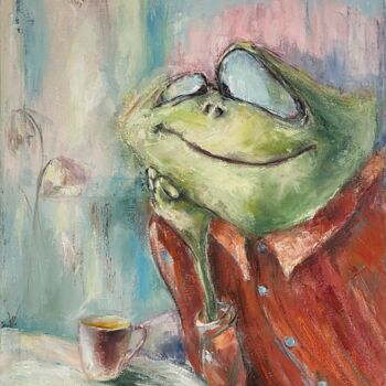 Painting titled "Der Frosch Frederic…" by Alla Wittkowski, Original Artwork, Oil