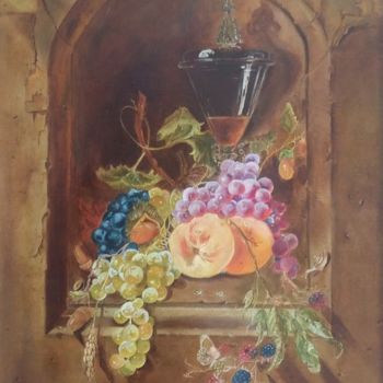 Painting titled "Натюрморт с персика…" by Alla Mironenko, Original Artwork, Oil