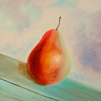 Painting titled "Oil painting Pear" by Alla Al, Original Artwork, Oil Mounted on Wood Stretcher frame