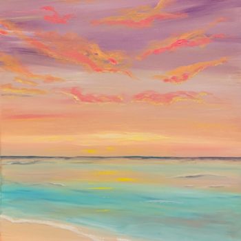 Painting titled "Lilac sunset Oil Pa…" by Alla Al, Original Artwork, Oil Mounted on Wood Stretcher frame
