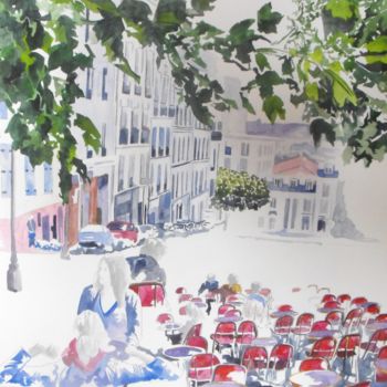 Painting titled "terrasse rouge" by Allais Rabeux, Original Artwork, Watercolor