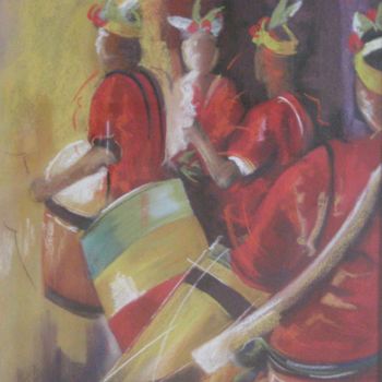 Ζωγραφική με τίτλο "Tambours Guyanais" από Allais Rabeux, Αυθεντικά έργα τέχνης, Παστέλ