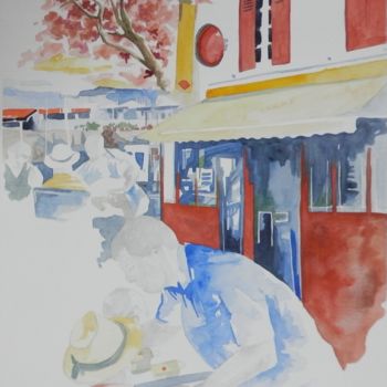 Painting titled "terrasse" by Allais Rabeux, Original Artwork, Watercolor