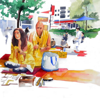 Painting titled "Union square" by Allais Rabeux, Original Artwork, Watercolor