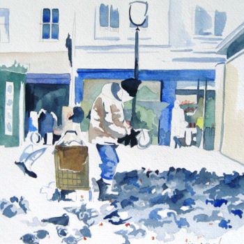 Painting titled "302-pigeons.jpg" by Allais Rabeux, Original Artwork, Watercolor