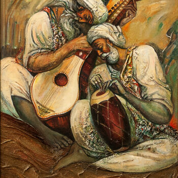 Картина под названием "Duet of two musicia…" - Allamyrat Muhammedov, Подлинное произведение искусства, Масло
