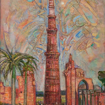 Peinture intitulée "Kutub Minara" par Allamyrat Muhammedov, Œuvre d'art originale, Huile