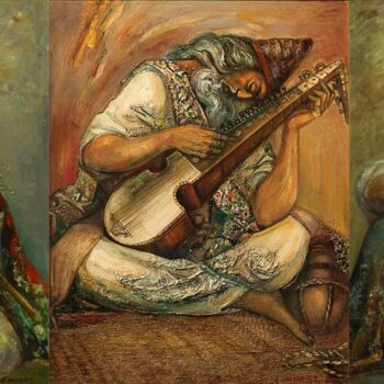 Schilderij getiteld "Triptych 'Music'" door Allamyrat Muhammedov, Origineel Kunstwerk, Olie