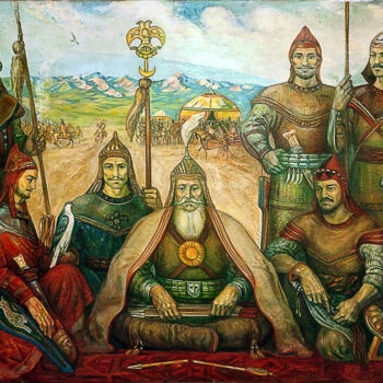 Картина под названием "Oguzhan with the so…" - Allamyrat Muhammedov, Подлинное произведение искусства, Масло