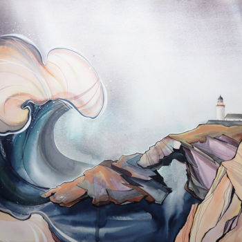 Pintura intitulada "Bressay Lighthouse…" por Alla Vlaskina, Obras de arte originais, Aquarela