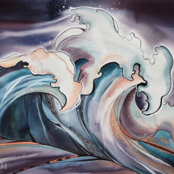 「Restless ocean 2」というタイトルの絵画 Alla Vlaskinaによって, オリジナルのアートワーク, 水彩画