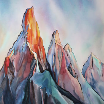 Pintura intitulada "Cerro Torre Mountai…" por Alla Vlaskina, Obras de arte originais, Aquarela