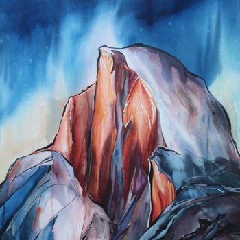 Malerei mit dem Titel "Half Dome. Yosemite." von Alla Vlaskina, Original-Kunstwerk, Aquarell