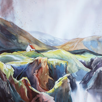 Pintura intitulada "Faroe islands" por Alla Vlaskina, Obras de arte originais, Aquarela