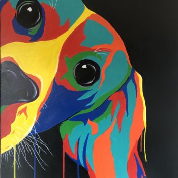 Картина под названием "beagle pop" - Gerald Alldis, Подлинное произведение искусства, Акрил Установлен на Деревянная рама дл…