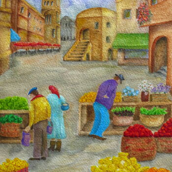 Painting titled "MORNING MARKET IN C…" by Allegretto, Original Artwork, Acrylic