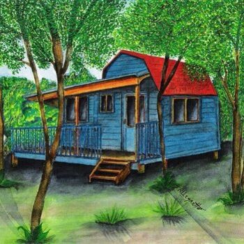 Painting titled "Kilauea Coffee shack" by Allegretto, Original Artwork, Watercolor