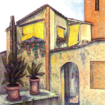 Painting titled "Via Roma" by Allegretto, Original Artwork, Watercolor