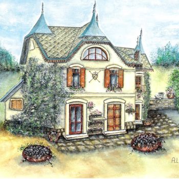 Painting titled "Cortina" by Allegretto, Original Artwork, Watercolor
