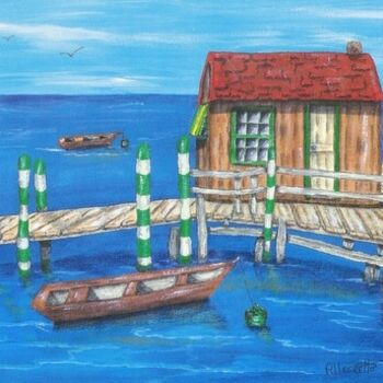 Painting titled "Noni's Fishing Shack" by Allegretto, Original Artwork, Acrylic
