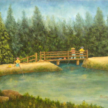 Painting titled "Fishing At Gay Park" by Allegretto, Original Artwork, Acrylic