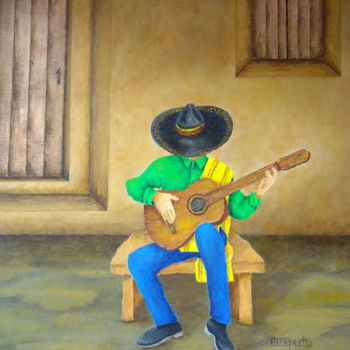 Painting titled "Mexican Serenade" by Allegretto, Original Artwork, Acrylic Mounted on Wood Stretcher frame