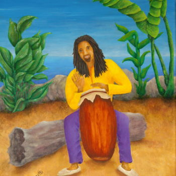 Painting titled "Island Beat" by Allegretto, Original Artwork, Acrylic Mounted on Wood Stretcher frame