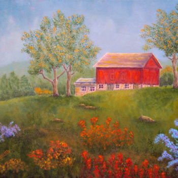 Painting titled "New England Red Bar…" by Allegretto, Original Artwork, Acrylic