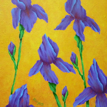 Painting titled "PURPLE IRIS" by Allegretto, Original Artwork, Acrylic Mounted on Wood Stretcher frame