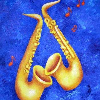 Painting titled "Sax Sex" by Allegretto, Original Artwork, Acrylic Mounted on Wood Stretcher frame