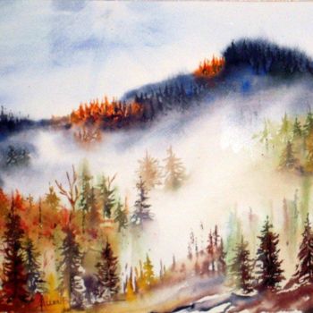 Peinture intitulée "BRUME SUR LE ZIEGEN…" par Christiane Allenbach, Œuvre d'art originale, Aquarelle