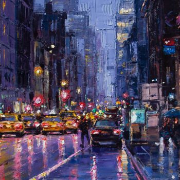 Painting titled "New York" by Allende, Original Artwork, Oil Mounted on Wood Stretcher frame