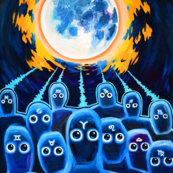 Pintura intitulada "Full Moon" por Allians, Obras de arte originais, Óleo