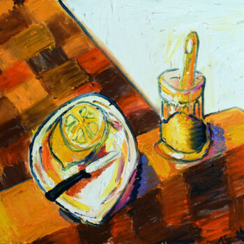 Pintura titulada "Black-tea-with-lemon" por Allians, Obra de arte original, Oleo